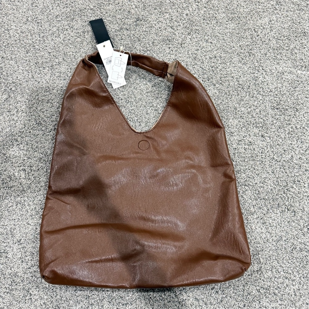 NWT! Isabelle PETA Approved Vegan Leather Brown Beige Reversible Hobo Bag